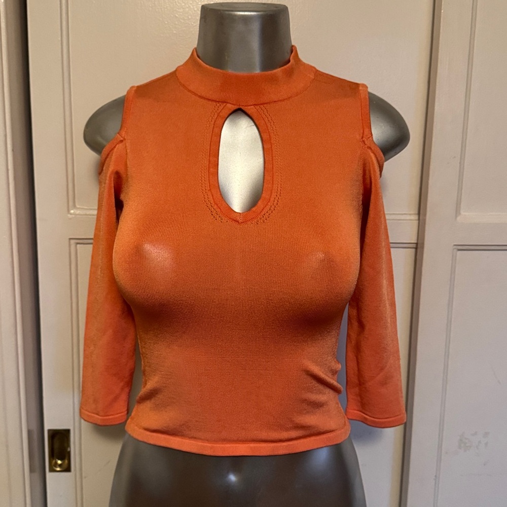 bebe Orange Cold-Shoulder Crop Top